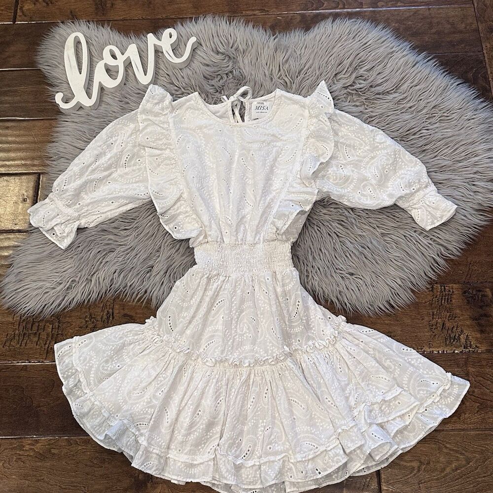 MISA Los Angeles Doutzen White Paisley Eyelet Lace Mini Dress Embroidered XS